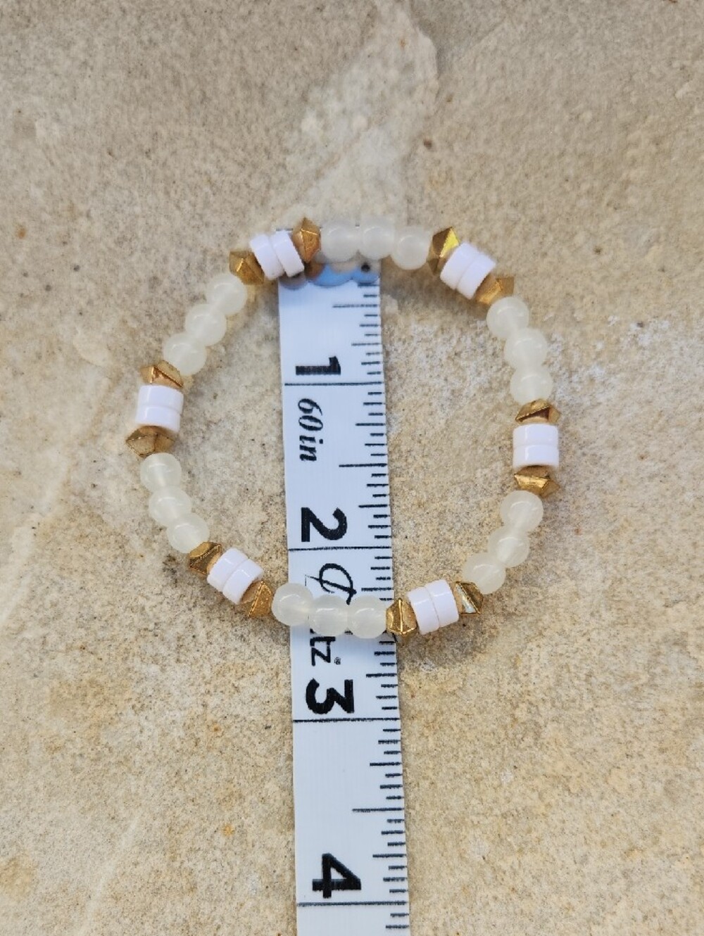 Deatiled Beaded Bracelet Set Gold Toned Metal Owl Heart Dangles Opaque White - Picture 11 of 12